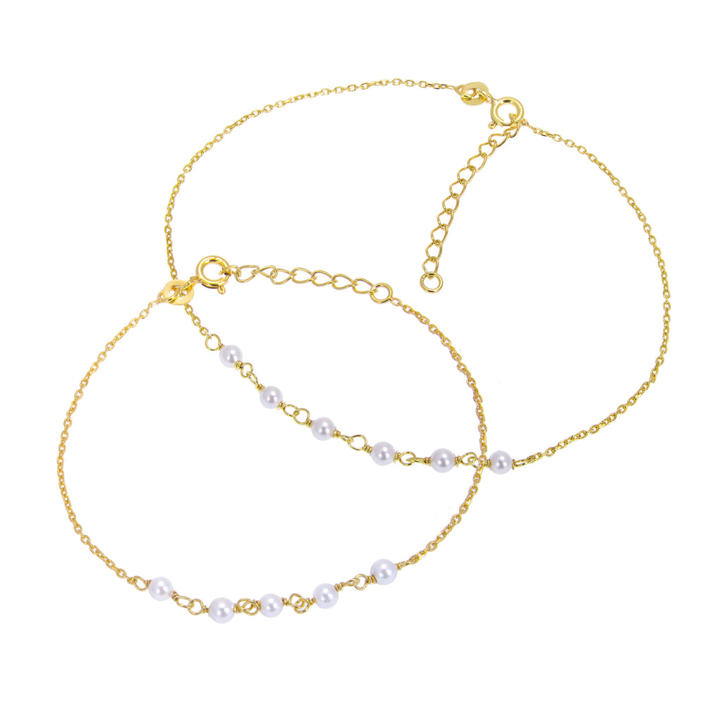 Ensemble de bracelets et de chevilles en argent sterling plaqué or et perles
