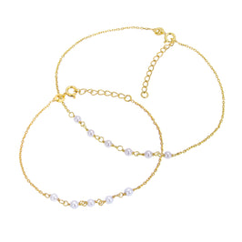 Ensemble de bracelets et de chevilles en argent sterling plaqué or et perles