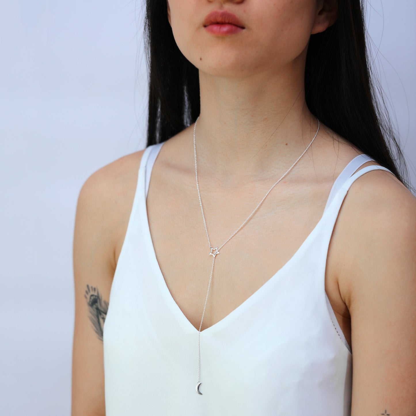 Collier goutte étoile lune en argent sterling