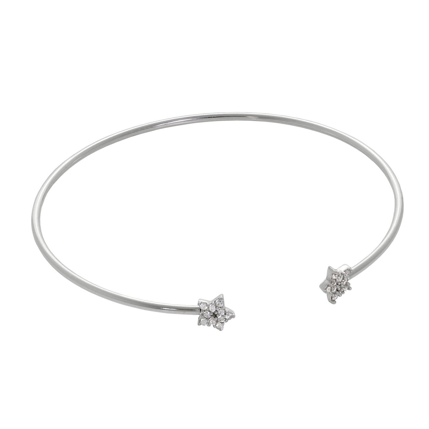 Bracelet manchette ouvert en argent sterling avec étoile et zircones cubiques transparents