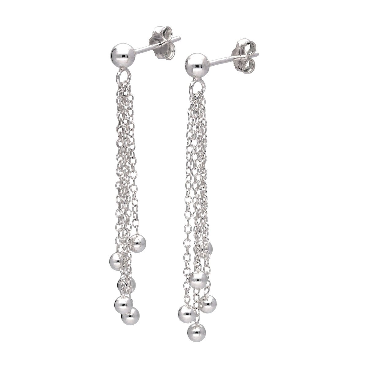 Boucles d'oreilles pendantes à pampilles et boules multiples en argent sterling