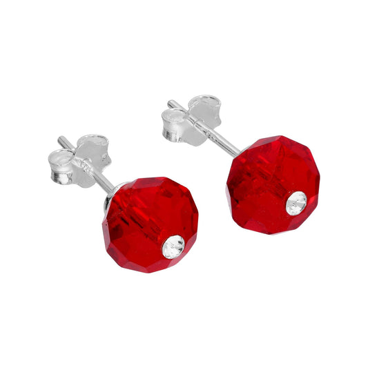 Boucles d'oreilles à tige en argent sterling et perles de cristal rouge