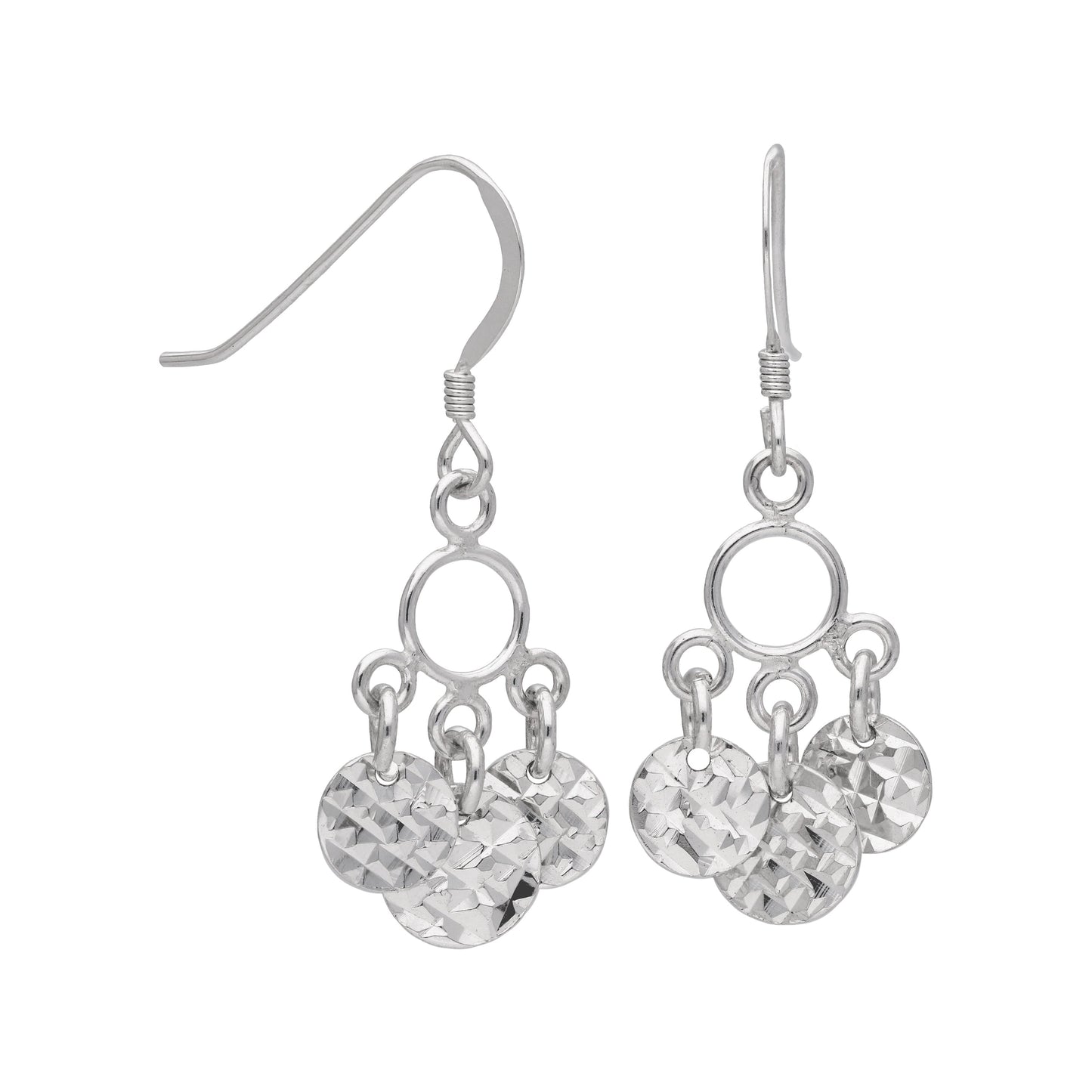 Boucles d'oreilles chandelier à triple disque facetté en argent sterling