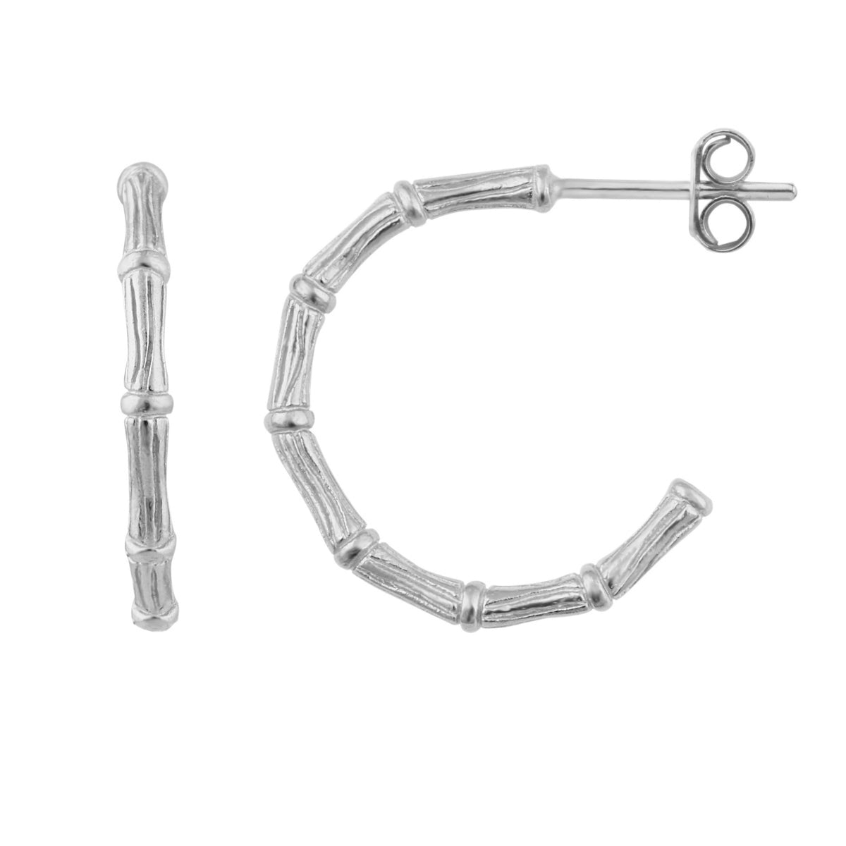 Boucles d'oreilles créoles ouvertes en bambou et argent sterling