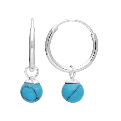 Boucles d'oreilles créoles en argent sterling avec breloques en fausse turquoise de 11 mm
