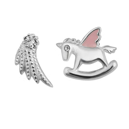 Boucles d'oreilles à tige en argent sterling avec ailes de licorne en émail CZ et mélange de couleurs