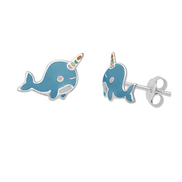 Boucles d'oreilles à tige en argent sterling et émail narval