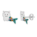 Boucles d'oreilles à tige en argent sterling avec queue de sirène et émail arc-en-ciel