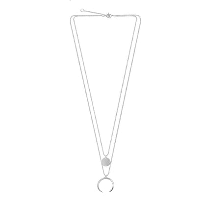 Collier avec pendentif croissant de corne à disque rond multicouche en argent sterling