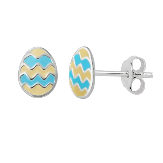Boucles d'oreilles à tige en argent sterling émaillé en forme d'œuf de Pâques en zigzag
