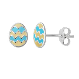 Boucles d'oreilles à tige en argent sterling émaillé en forme d'œuf de Pâques en zigzag