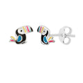 Boucles d'oreilles à tige en argent sterling, motif toucan coloré, arc-en-ciel et émail