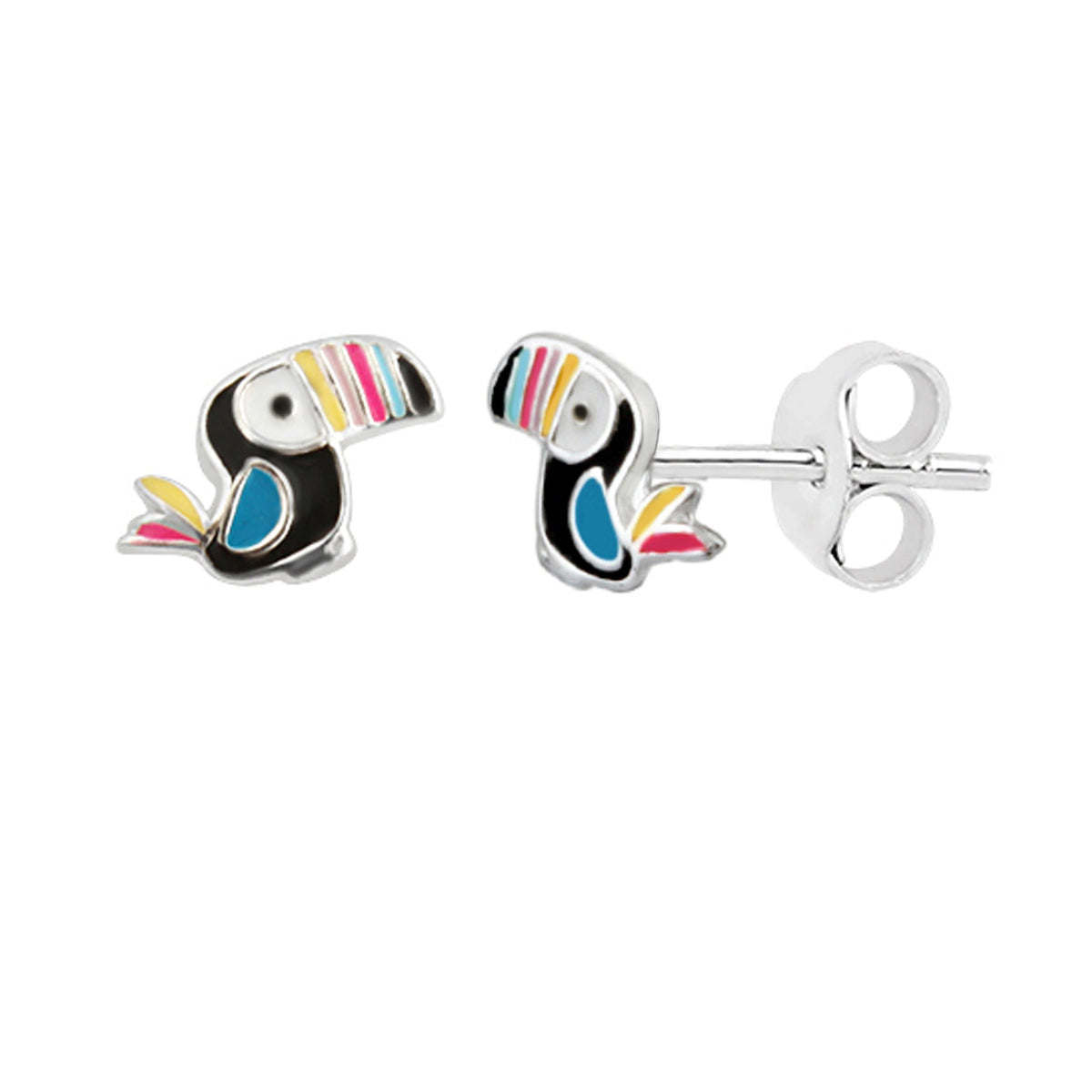 Boucles d'oreilles à tige en argent sterling, motif toucan coloré, arc-en-ciel et émail