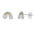 Boucles d'oreilles à tige en argent sterling avec nuage souriant arc-en-ciel pastel et émail
