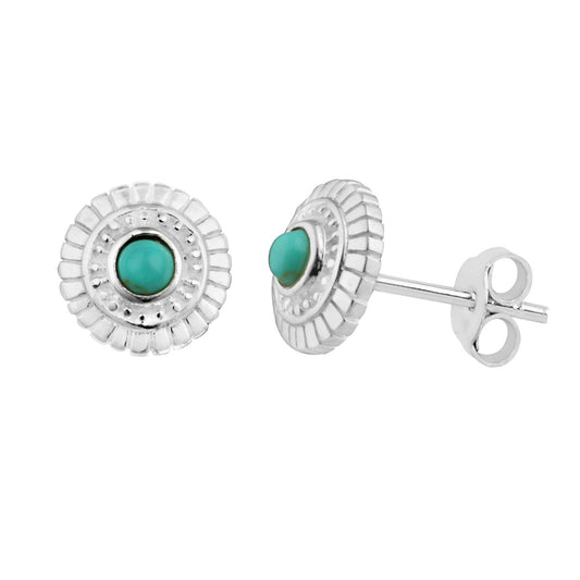 Boucles d'oreilles rondes en argent sterling et fausse turquoise