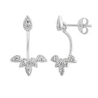 Boucles d'oreilles à tige en argent sterling avec larme et feuilles et zircones cubiques transparents