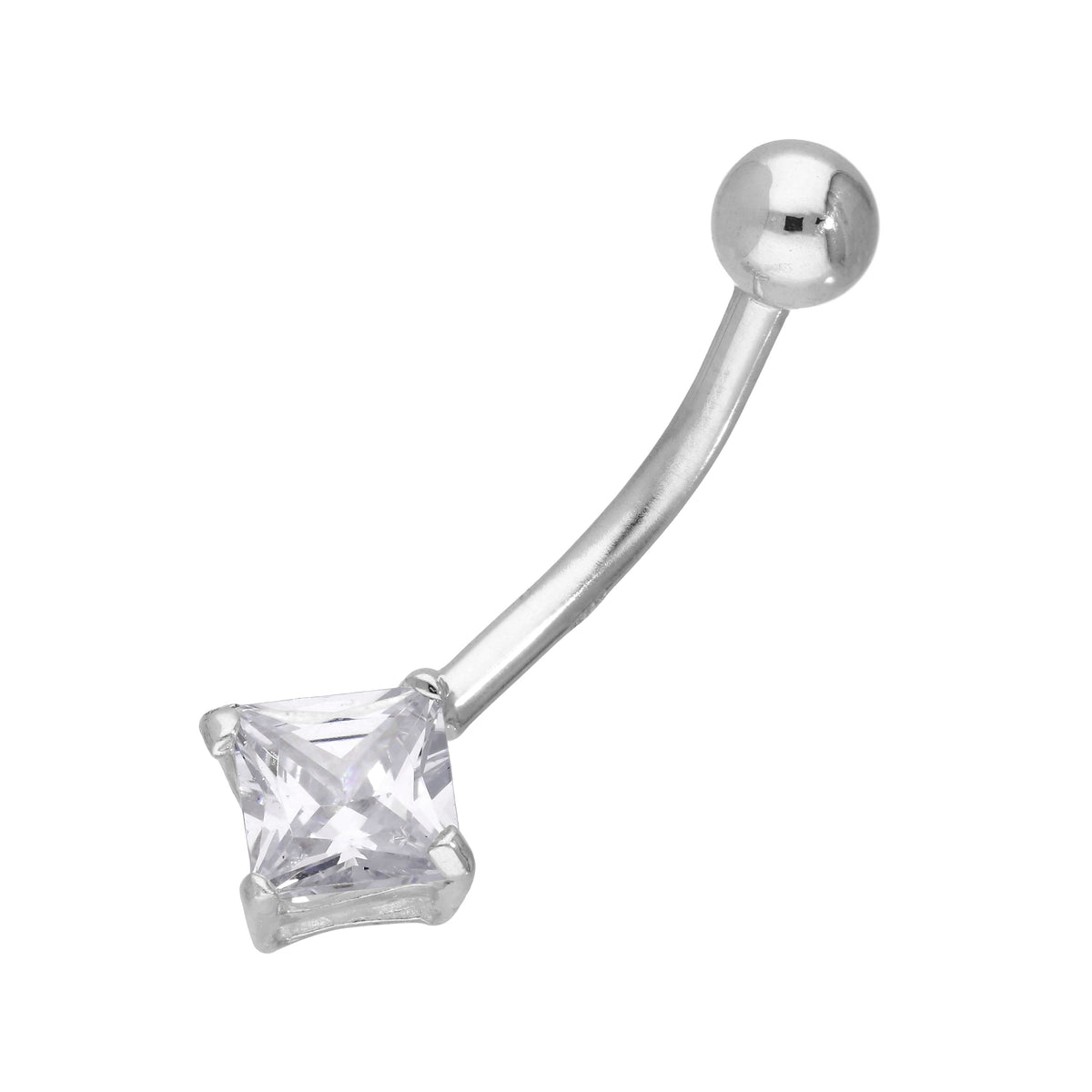 Barre de nombril en argent sterling avec zircone cubique carré transparent