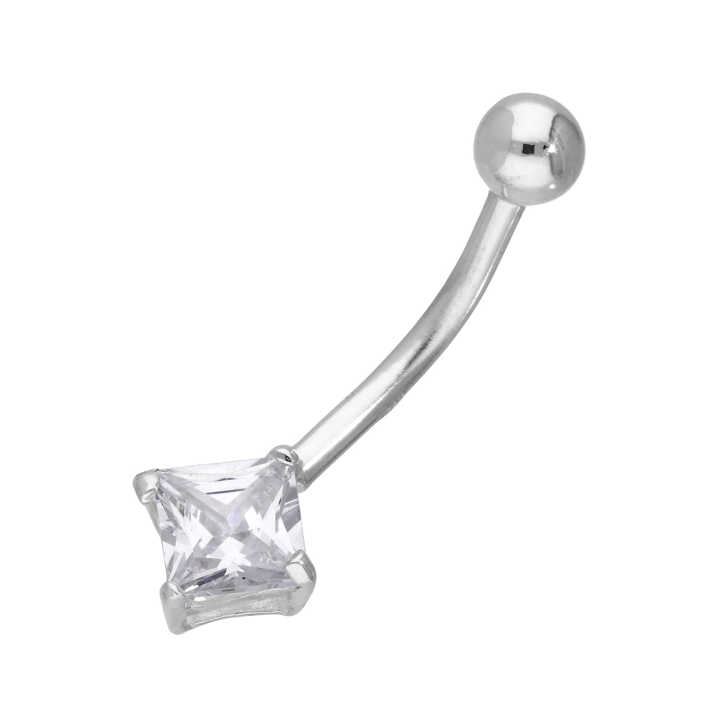 Barre de nombril en argent sterling avec zircone cubique carré transparent