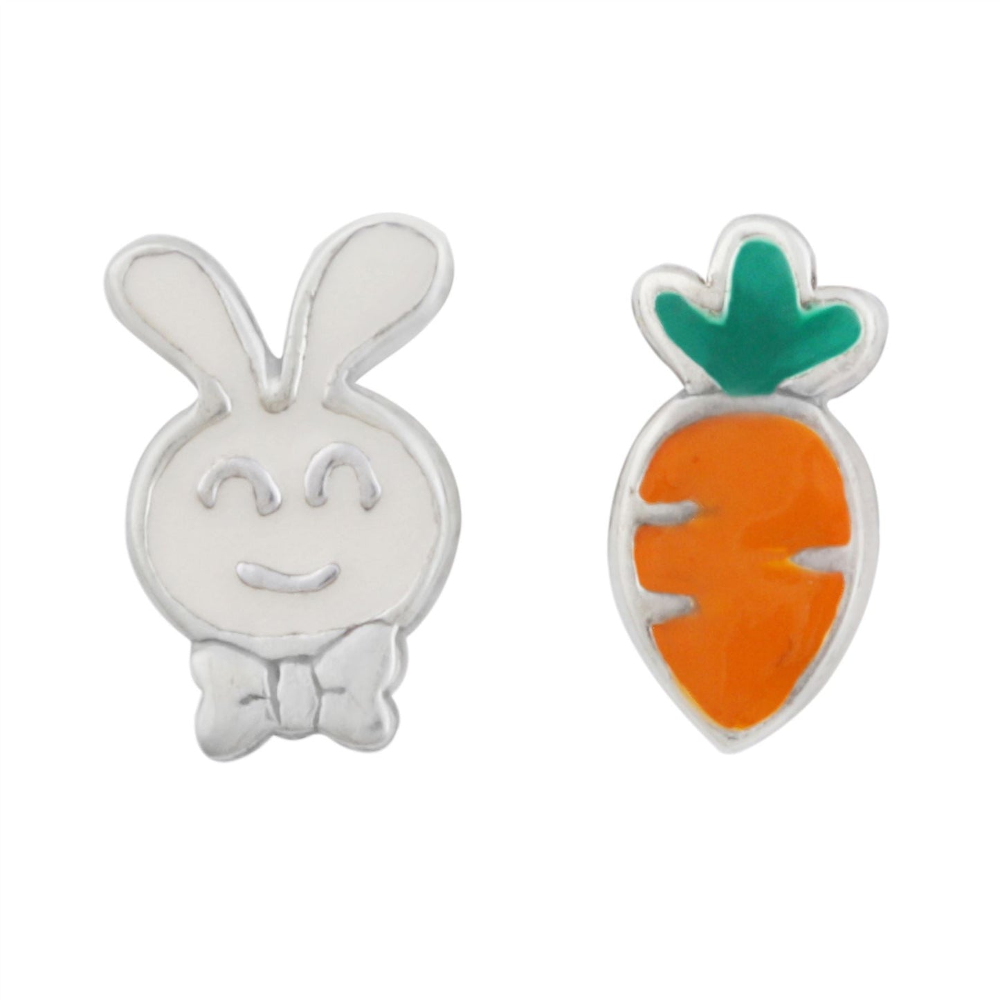 Boucles d'oreilles à tige en argent sterling, motif lapin, carotte et émail