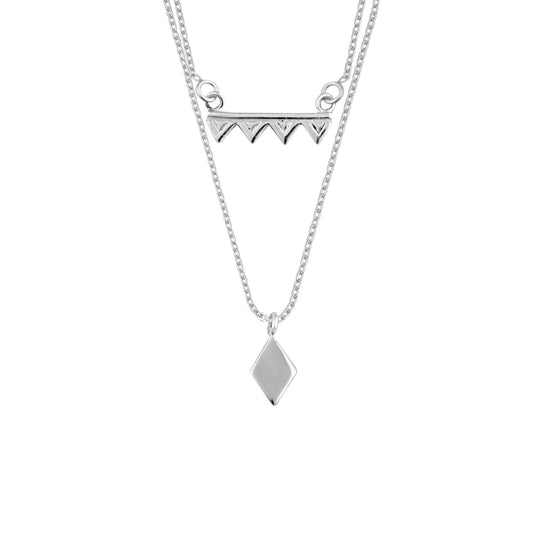 Collier en argent sterling à double couche avec diamants et triangle géométrique