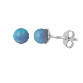Boucles d'oreilles à tige en argent sterling et fausse opale avec petites boules