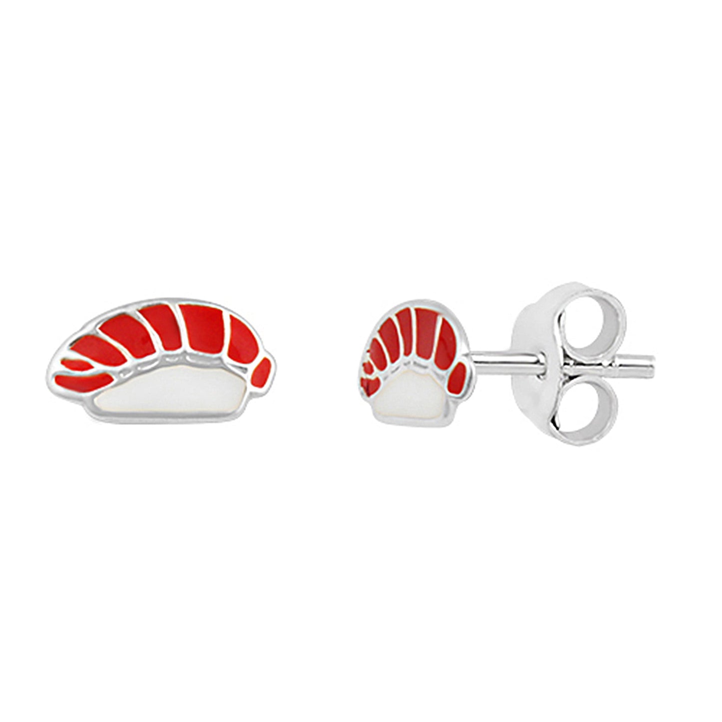 Boucles d'oreilles à tige en argent sterling et émail motif sushi au thon