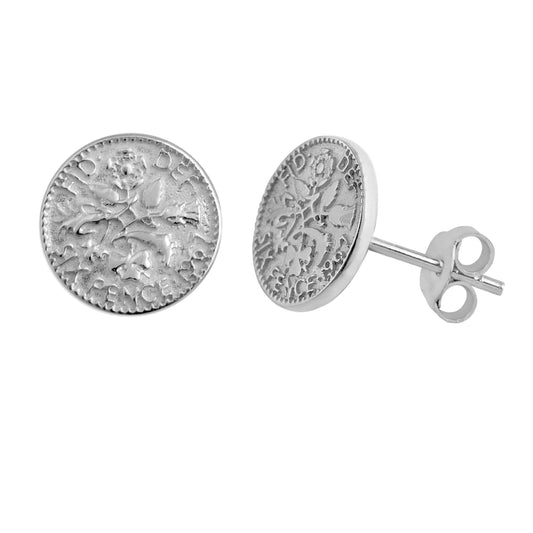 Boucles d'oreilles à tige en argent sterling Lucky Six Pence