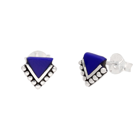 Boucles d'oreilles à tige triangulaires en argent sterling et perles en faux lapis-lazuli