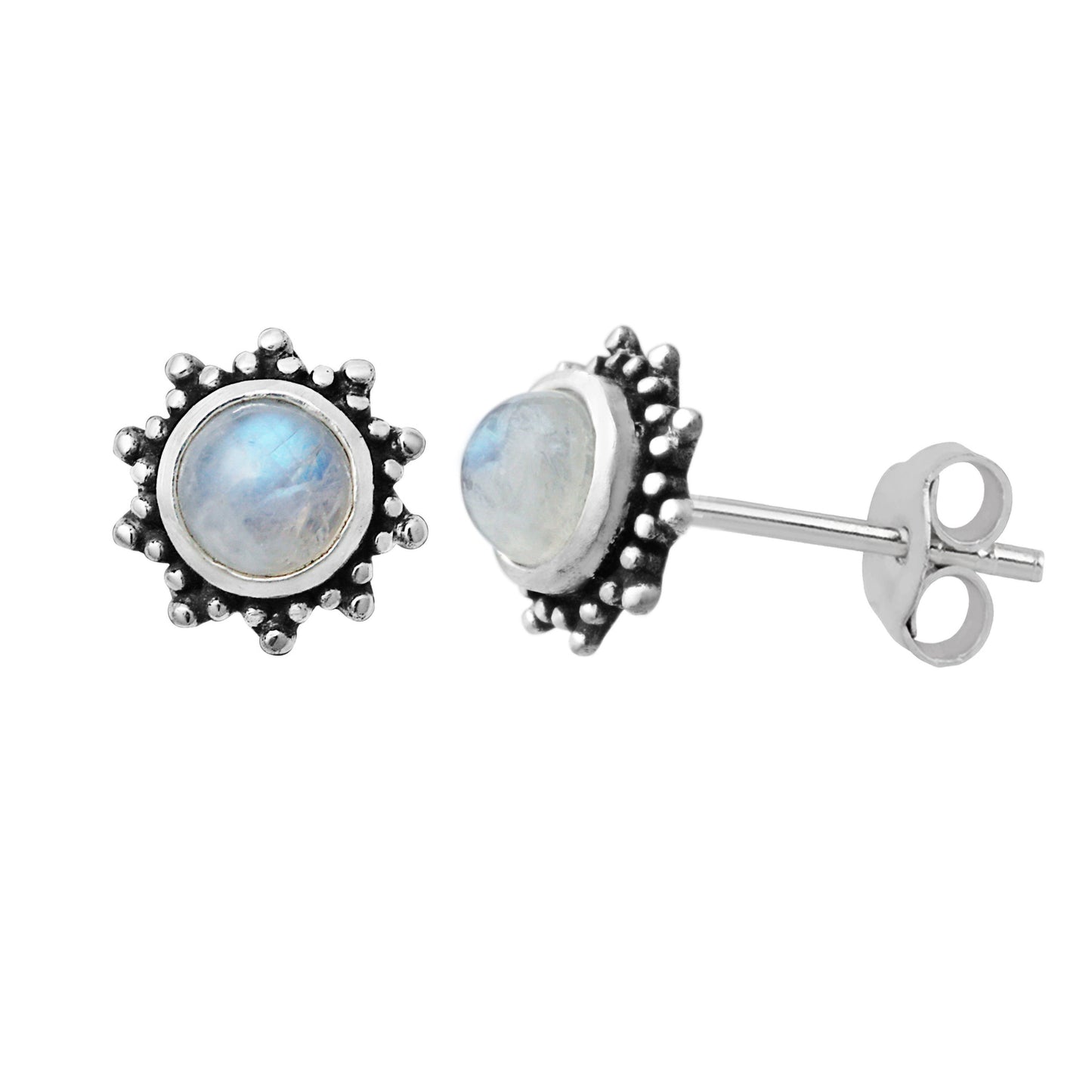 Boucles d'oreilles à tige en argent sterling et pierre de lune en forme de soleil flamboyant