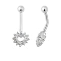 Piercing de nombril en argent sterling et cristal CZ en forme de cœur ouvert