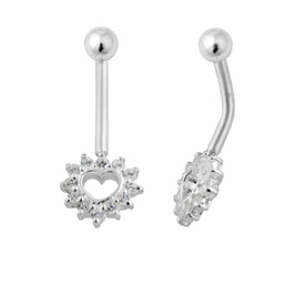 Piercing de nombril en argent sterling et cristal CZ en forme de cœur ouvert