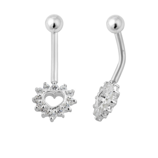 Piercing de nombril en argent sterling et cristal CZ en forme de cœur ouvert