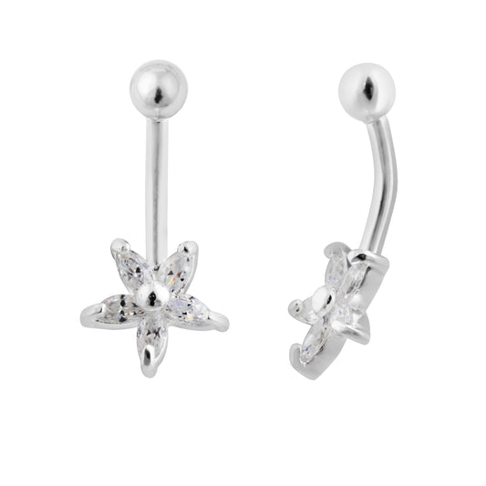 Piercing de nombril en argent sterling et cristal CZ en forme de fleur