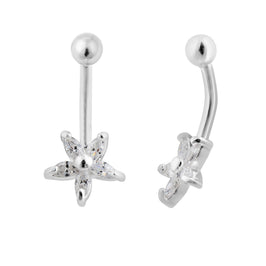 Piercing de nombril en argent sterling et cristal CZ en forme de fleur