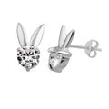 Boucles d'oreilles à tige en argent sterling et cristal CZ en forme de lapin