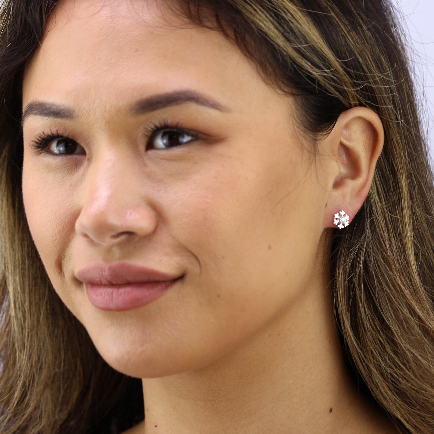Boucles d'oreilles à tige en argent sterling avec flocon de neige et cristal CZ