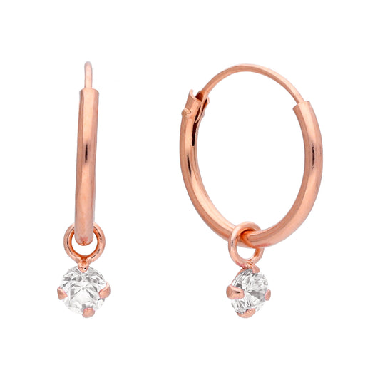 Boucles d'oreilles créoles en argent sterling plaqué or rose et cristal CZ 3 mm