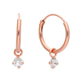 Boucles d'oreilles créoles en argent sterling plaqué or rose et cristal CZ 3 mm