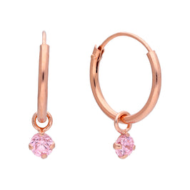 Boucles d'oreilles créoles en argent sterling plaqué or rose et cristal CZ rose de 3 mm