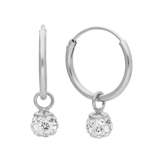 Boucles d'oreilles créoles en argent sterling et oxyde de zirconium de 5 mm avec boules de cristal