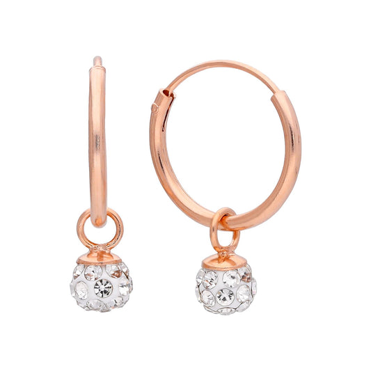 Boucles d'oreilles créoles en argent sterling plaqué or rose et boule de cristal de 4 mm