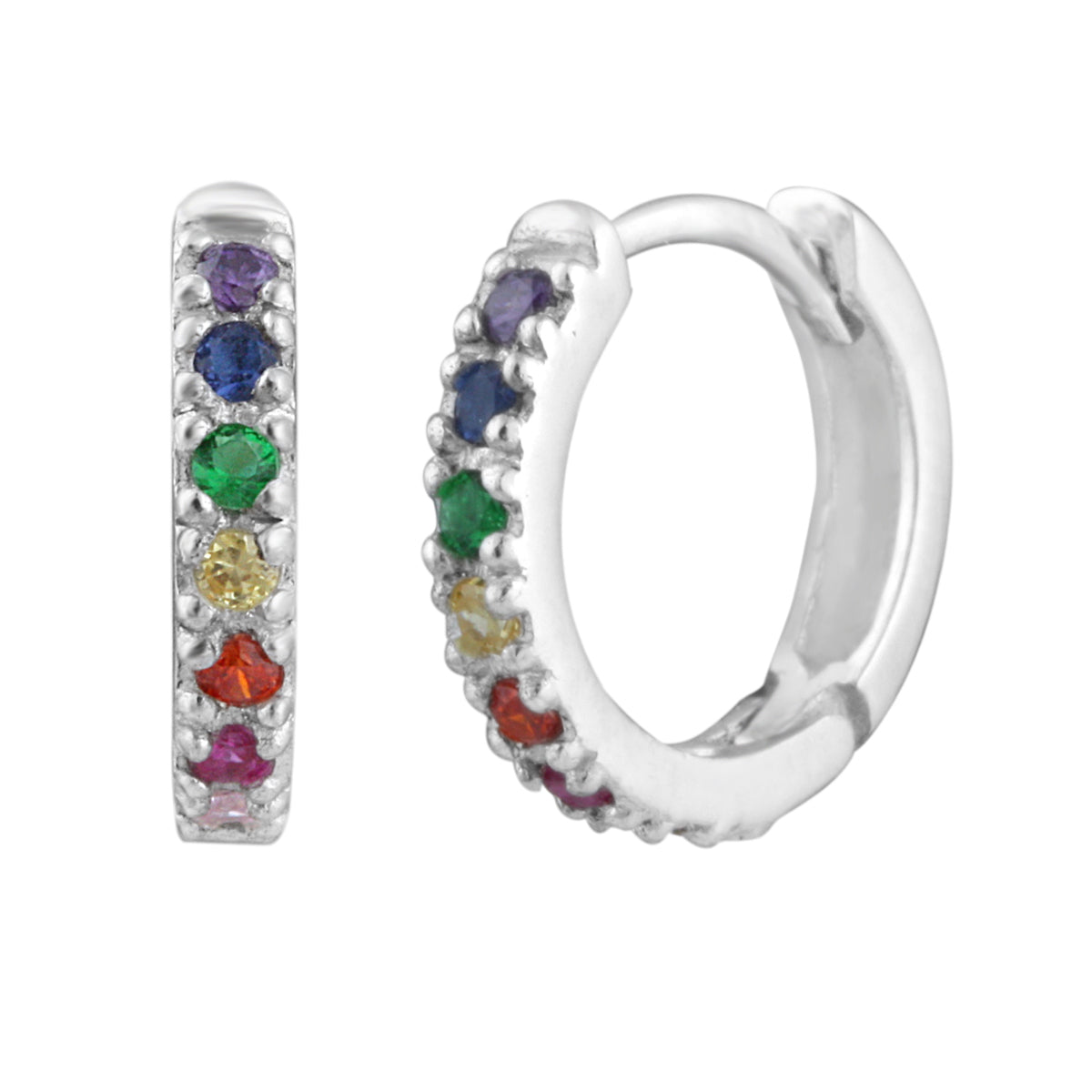 Boucles d'oreilles créoles en argent sterling et cristal arc-en-ciel