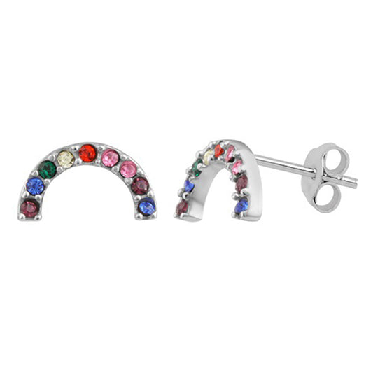Boucles d'oreilles à tige arc-en-ciel en argent sterling et cristal CZ