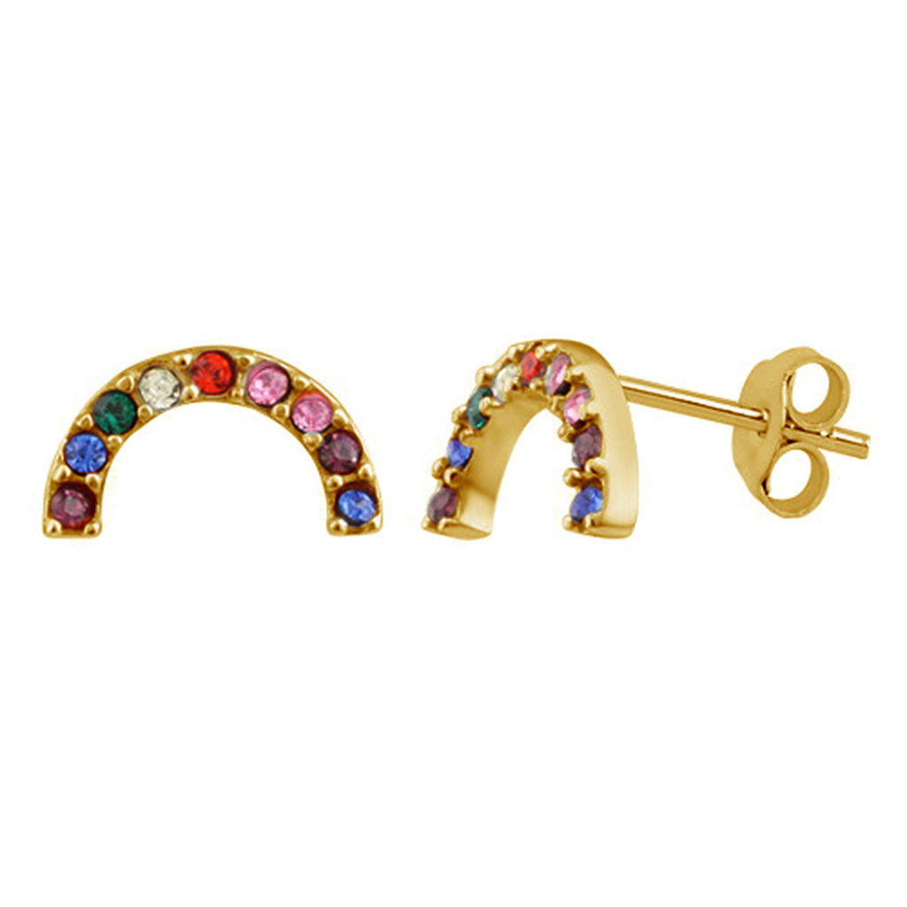 Boucles d'oreilles à tige arc-en-ciel en argent sterling plaqué or et cristal CZ