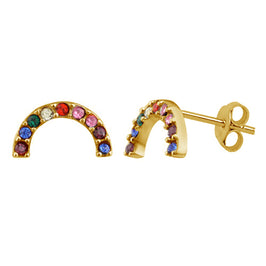 Boucles d'oreilles à tige arc-en-ciel en argent sterling plaqué or et cristal CZ