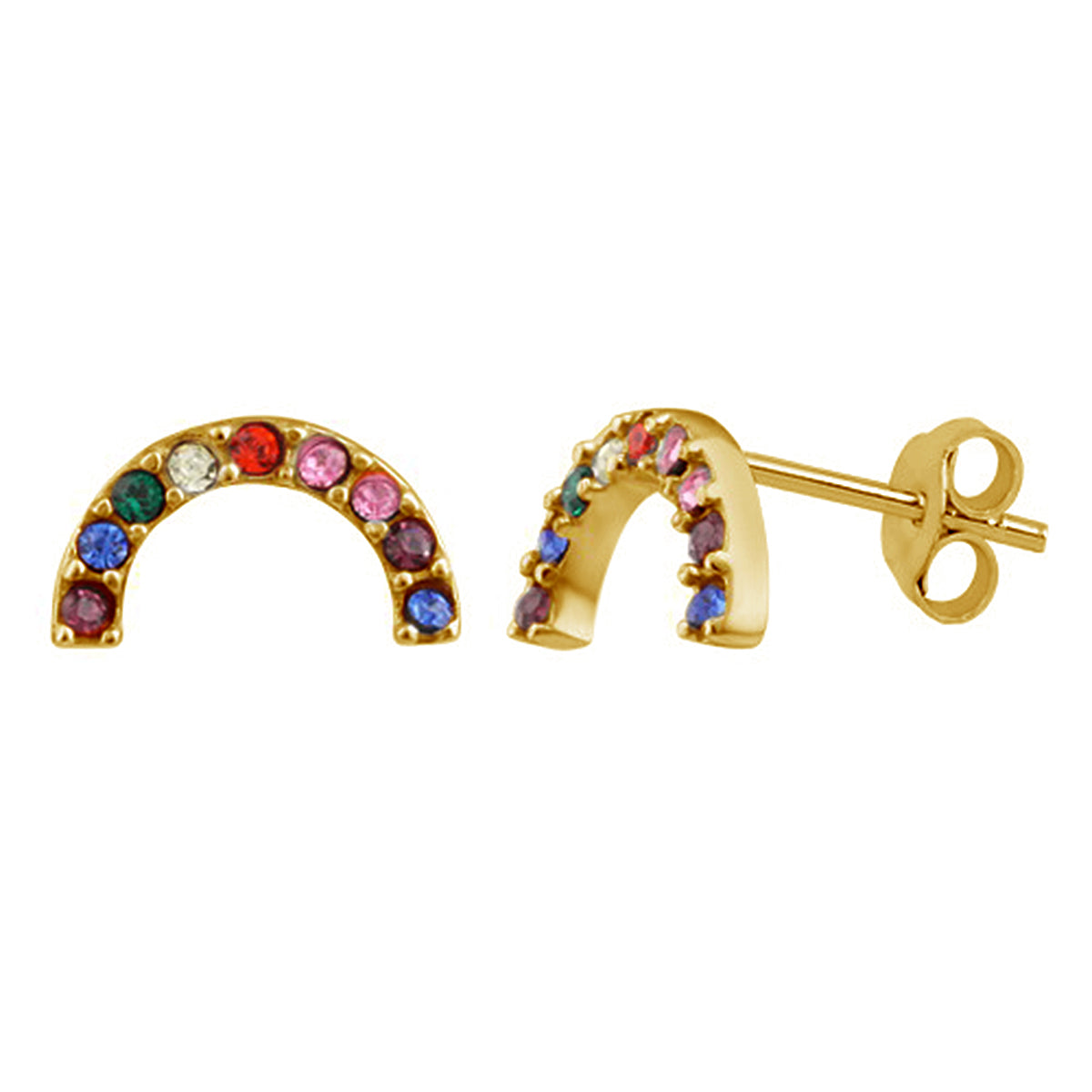 Boucles d'oreilles à tige arc-en-ciel en argent sterling plaqué or et cristal CZ