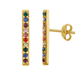 Boucles d'oreilles à tige en argent sterling plaqué or avec cristaux CZ arc-en-ciel