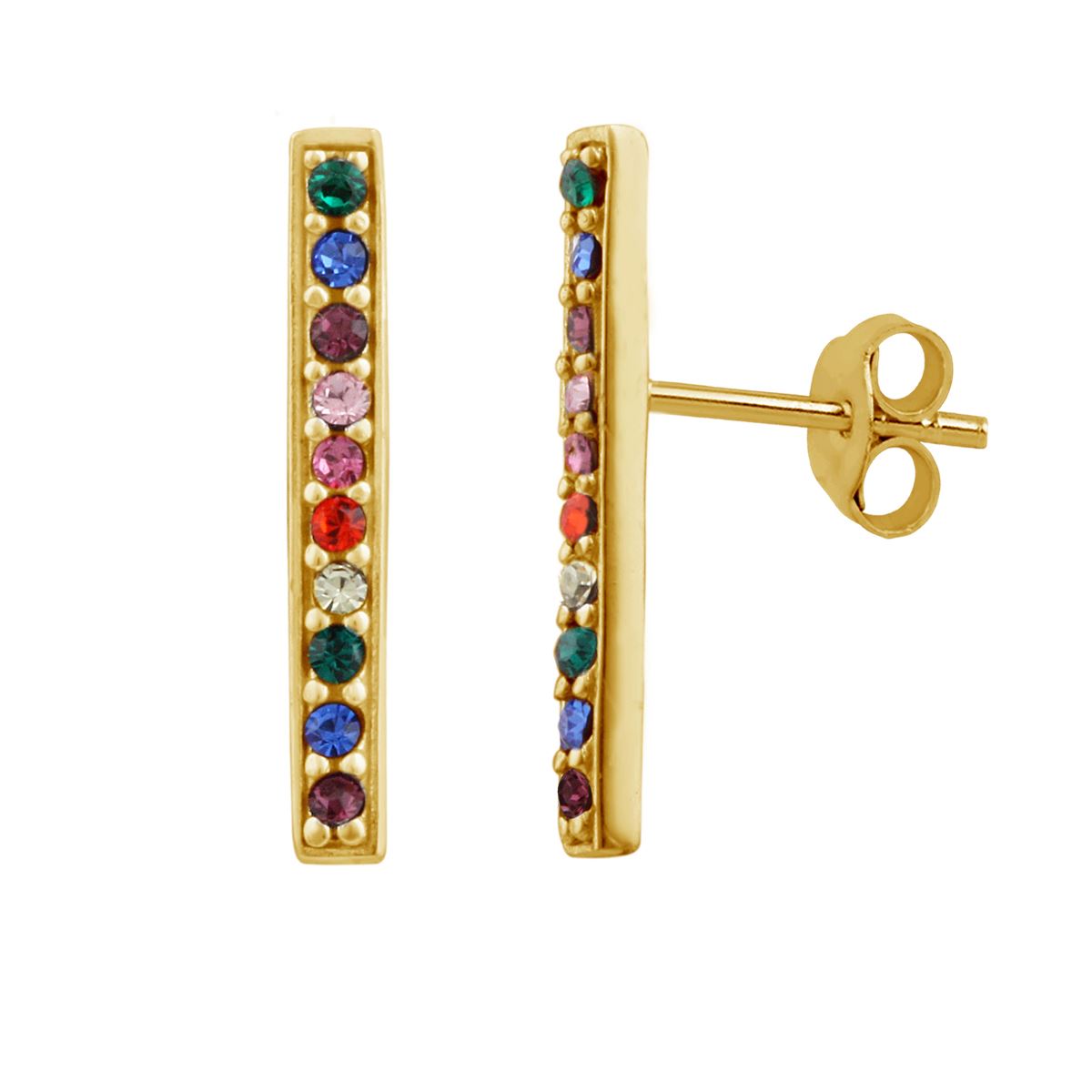 Boucles d'oreilles à tige en argent sterling plaqué or avec cristaux CZ arc-en-ciel