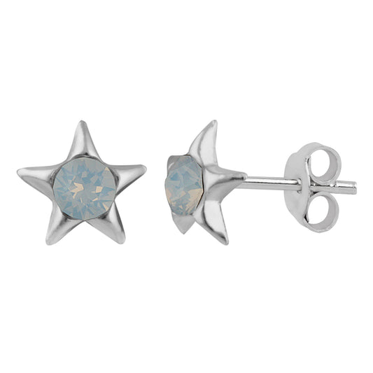 Boucles d'oreilles à tige en argent sterling et fausse opale blanche en forme d'étoile