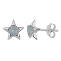 Boucles d'oreilles à tige en argent sterling et fausse opale blanche en forme d'étoile